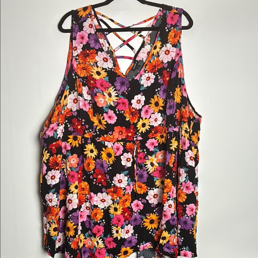 Torrid Vibrant Floral Crisscross Sleeveless Blouse, Top